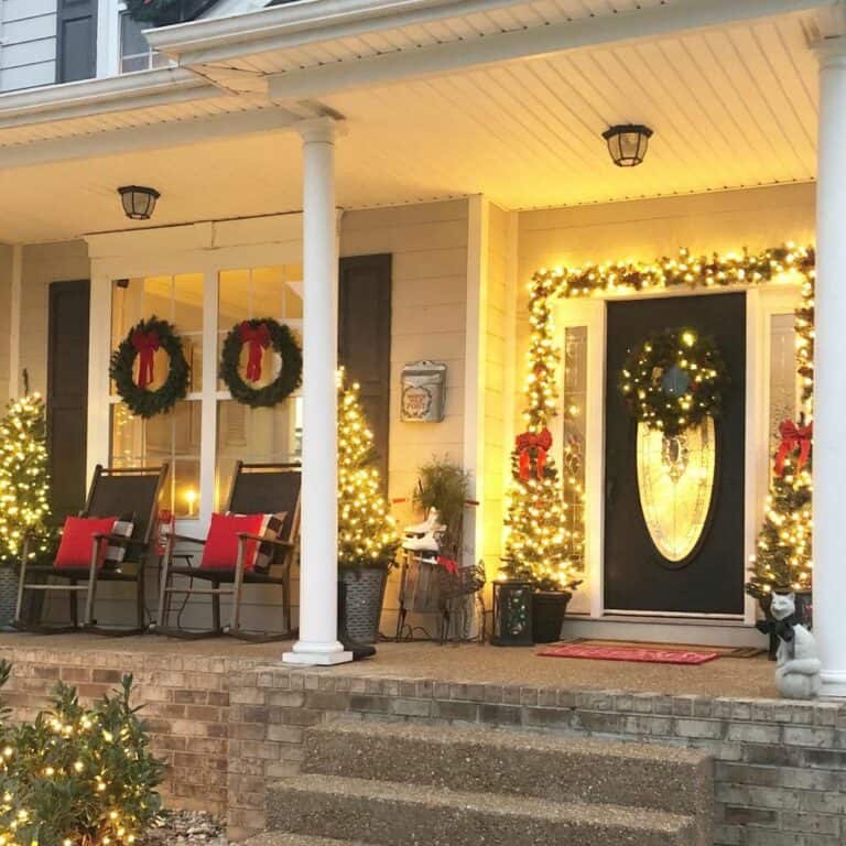 Black Front Door With Christmas Porch Décor