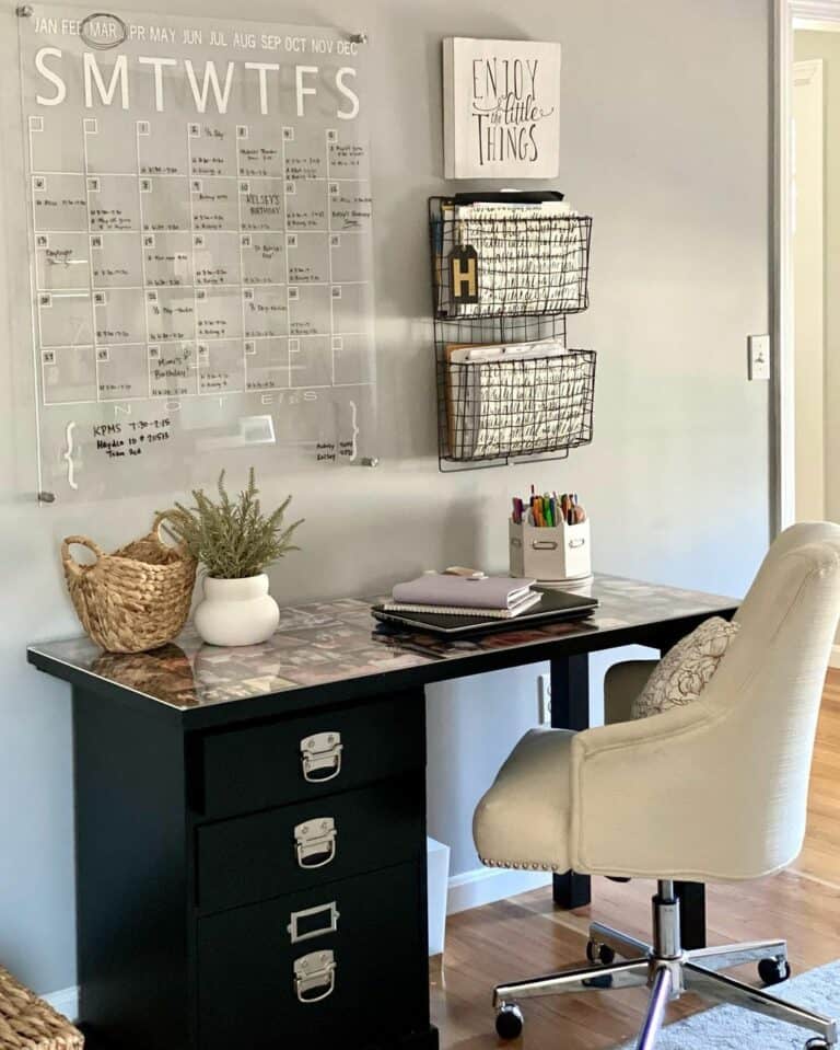 Black Office Desk With Beige Desk Chair