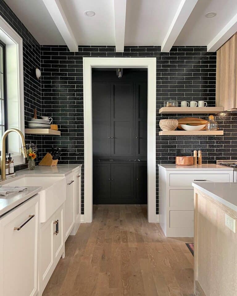 Black Tile Kitchen With White Grout