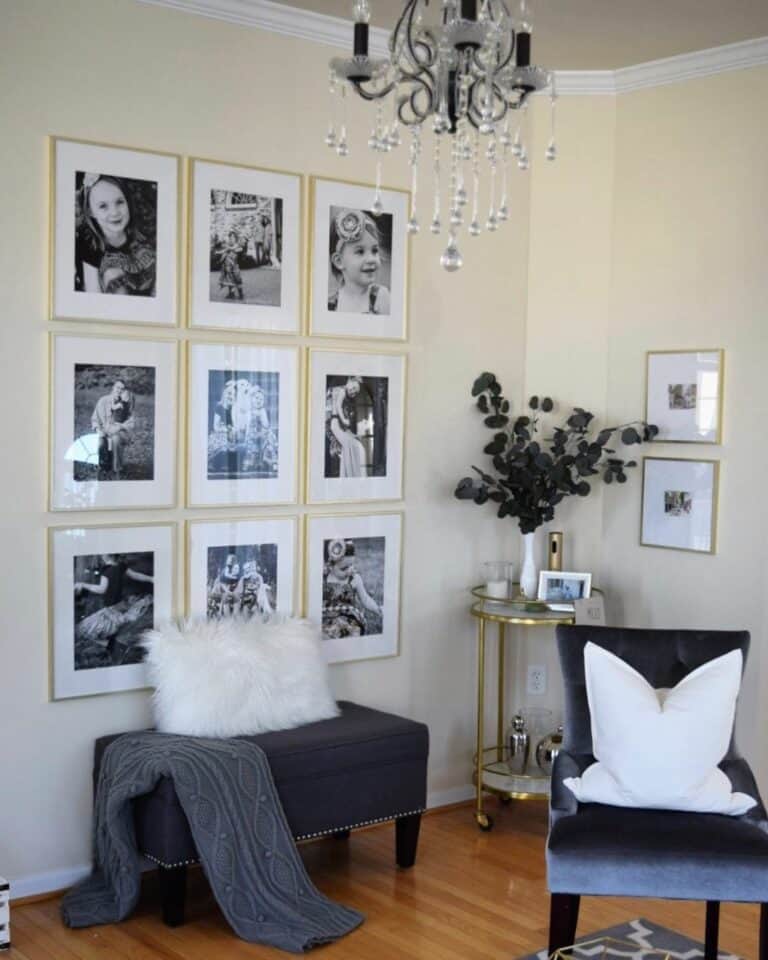 Black and White Portaits on Yellow Wall