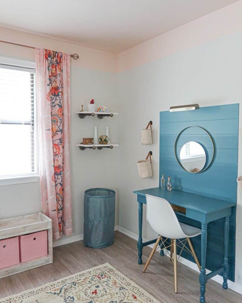 Blue Desk With Blue Ombre Shiplap Accent Wall