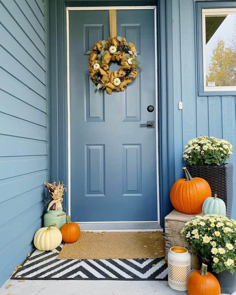 Blue Front Porch With Fall Décor