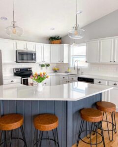 Blue Vertical Shiplap Kitchen Island