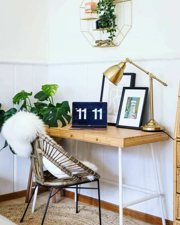 Bohemian Home Office With Brass and Wood Décor