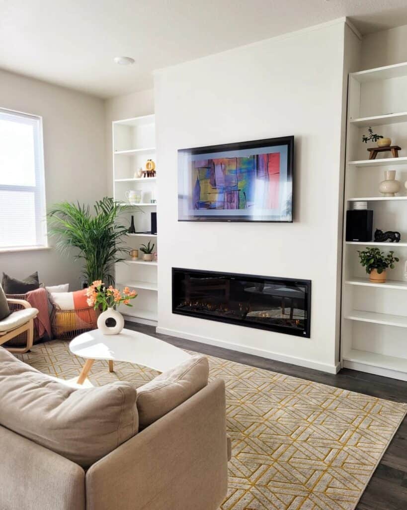 Bookshelves Flanking a Fireplace