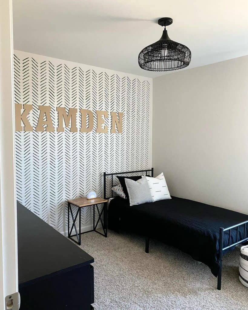 Boy's Bedroom With White and Black Chevron Wall