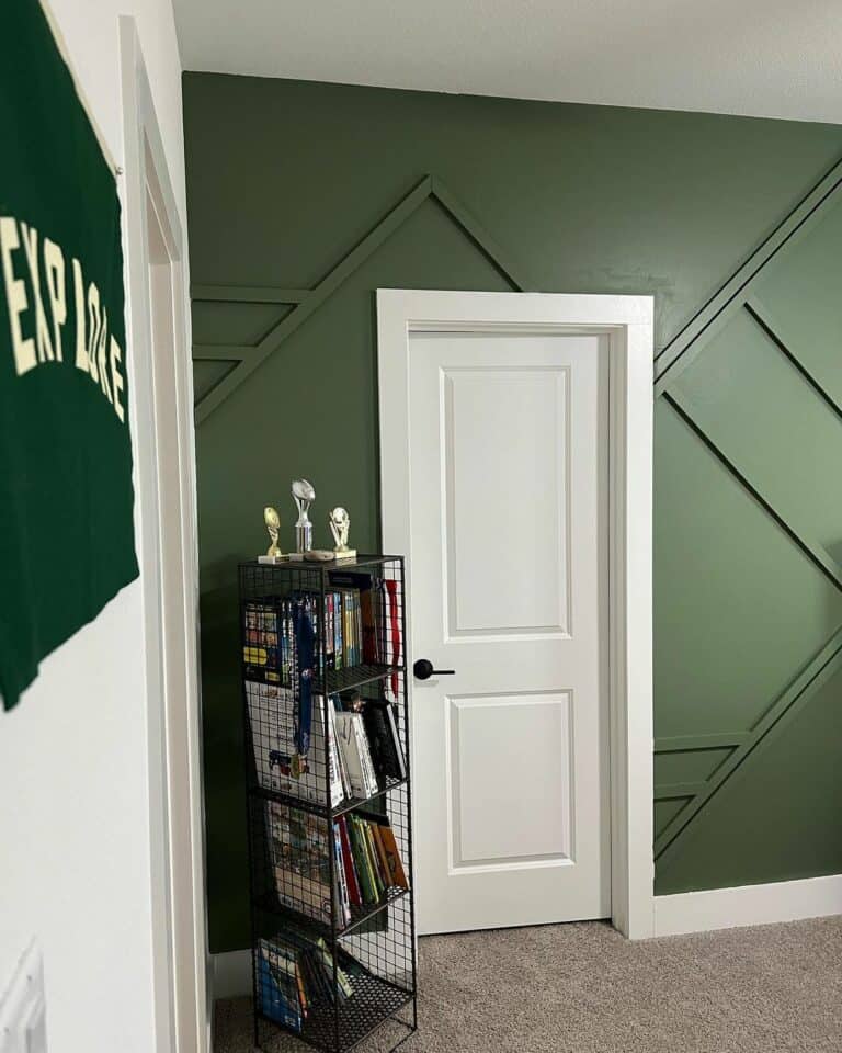 Boy's Room With Green Geometric Wall Paneling