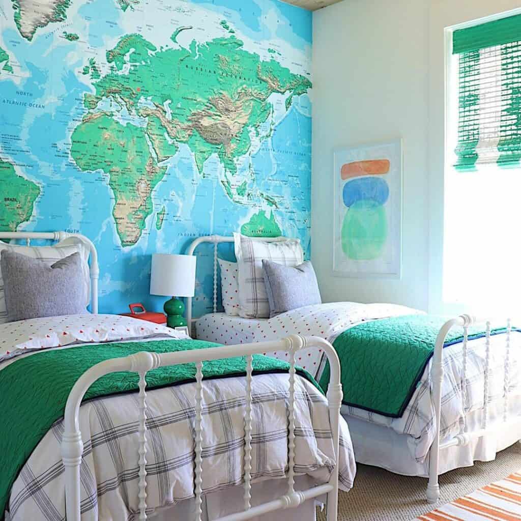 Boys' Room With World Map Wall Mural