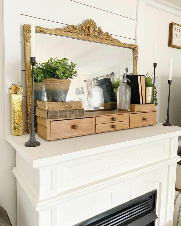 Brass Frame on a White Fireplace Mantel