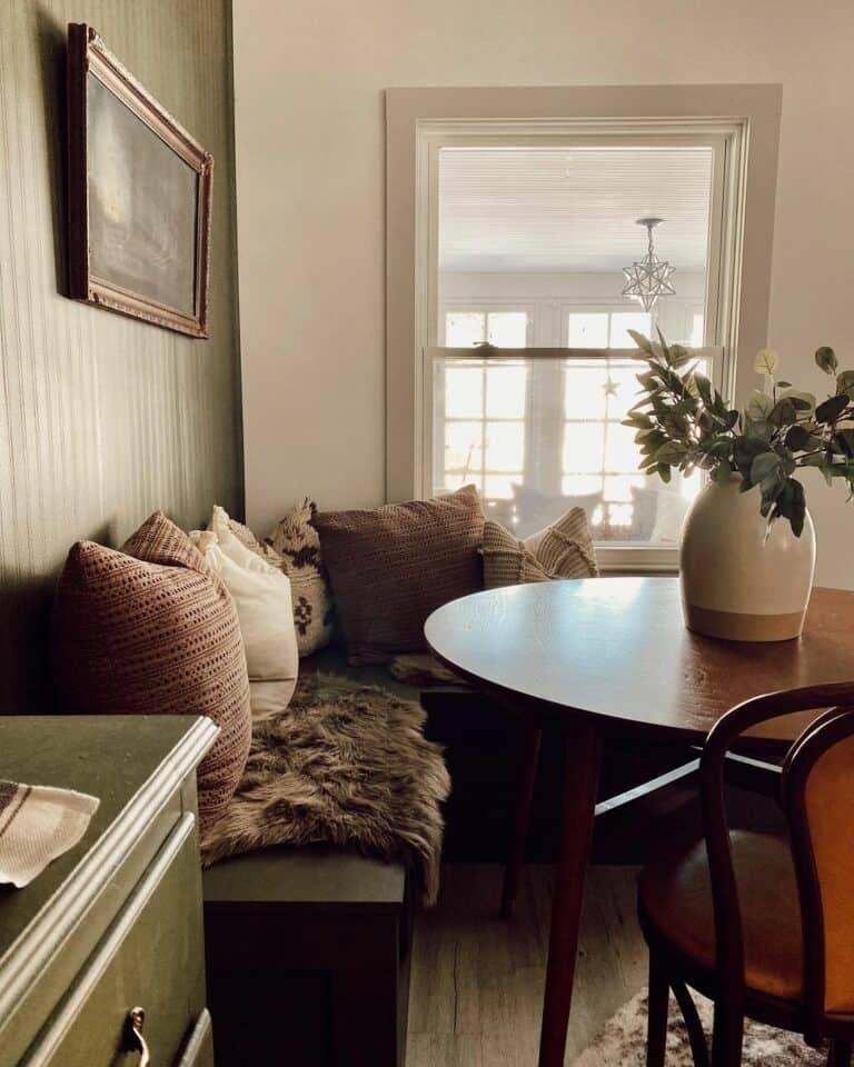 Breakfast Nook With Dark Wood Corner Banquette