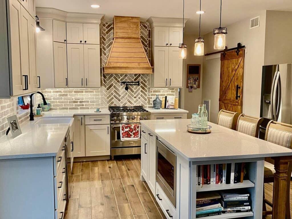 Brick Backsplash With Herringbone Pattern Accent Wall