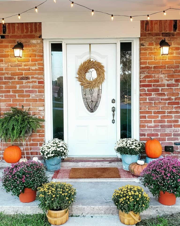 Brick Front Porch With Colorful Flowers
