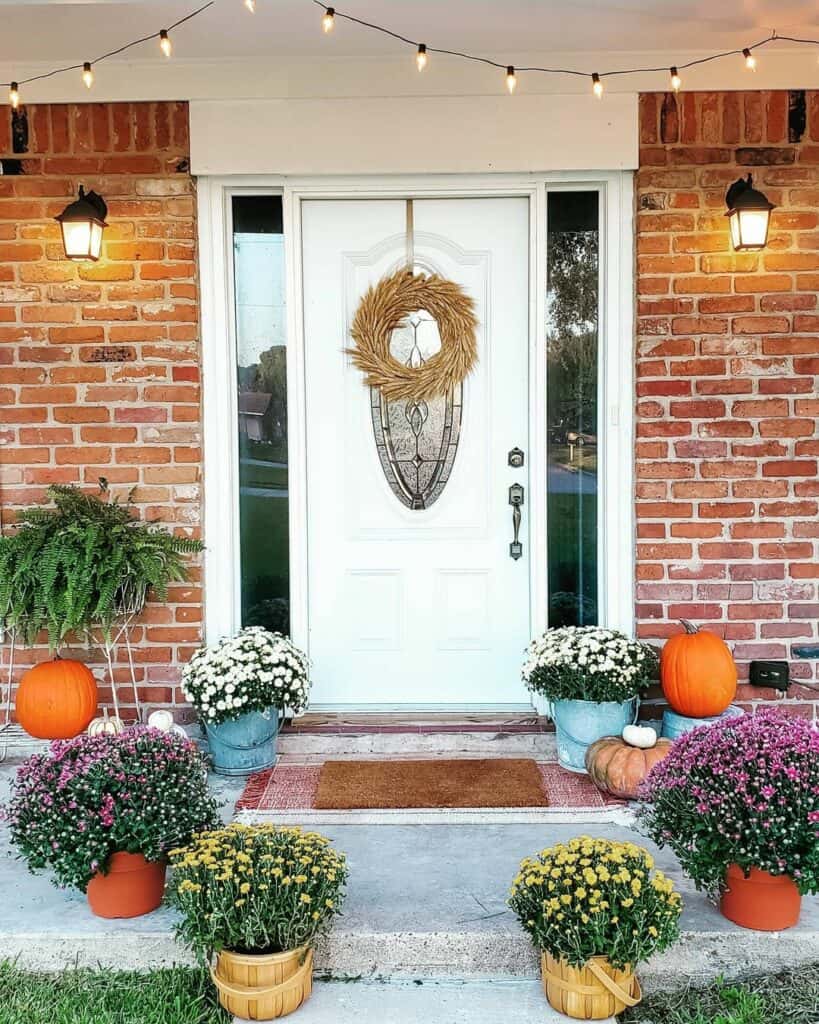 Brick Front Porch With Colorful Flowers