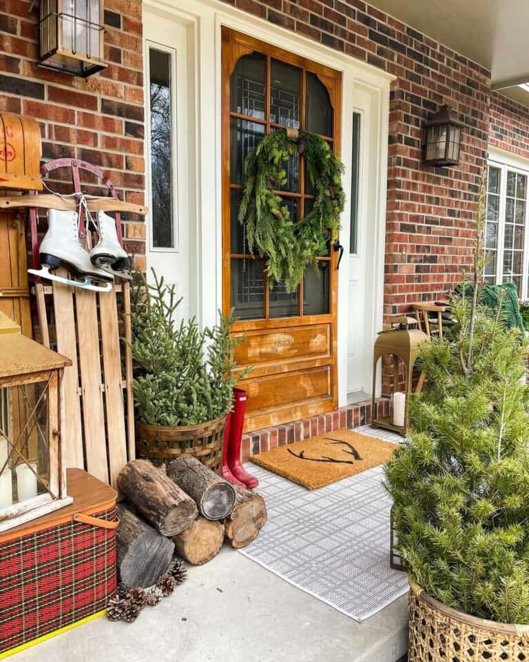 Brick Front Porch With Vintage Christmas Décor