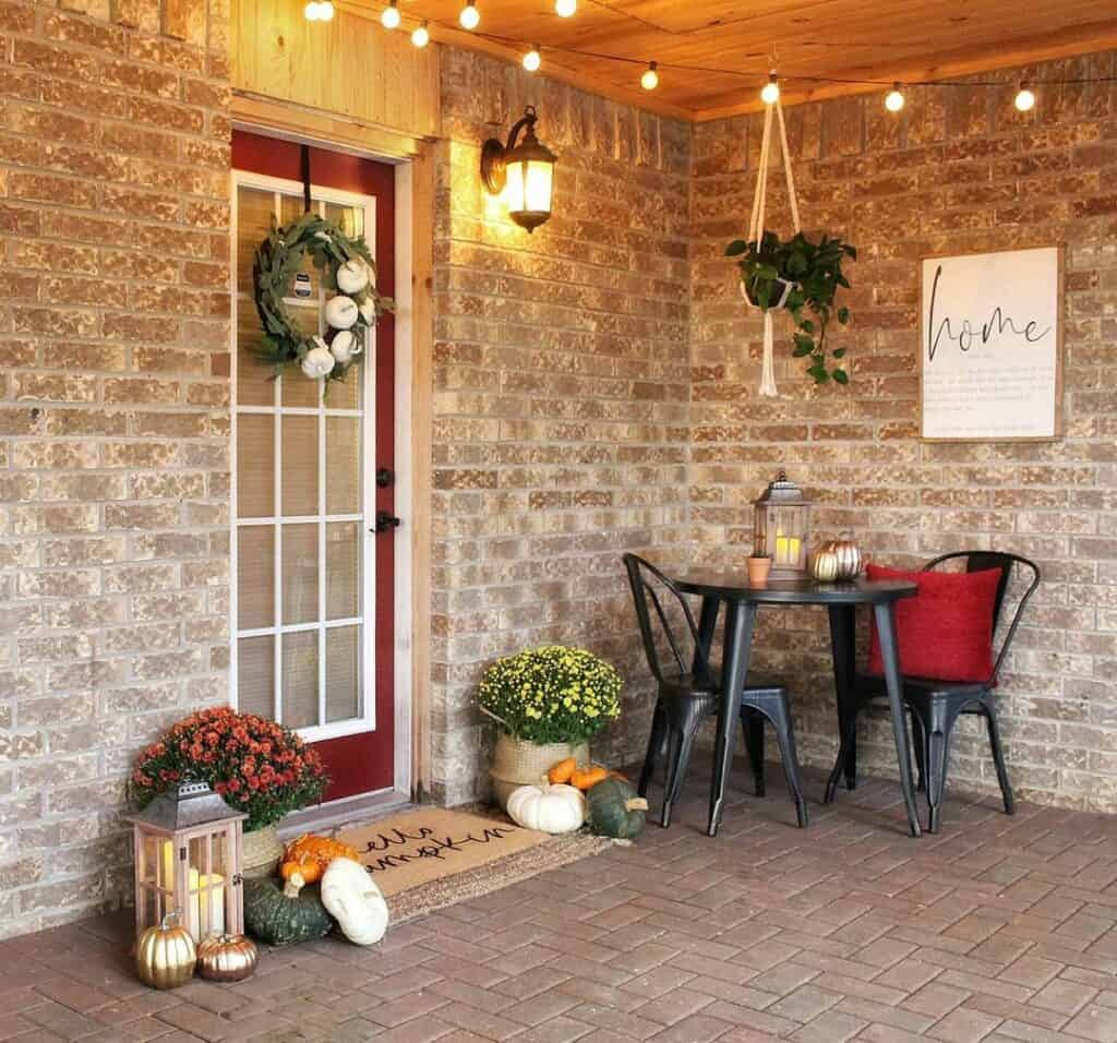 Brick Porch With String Lights