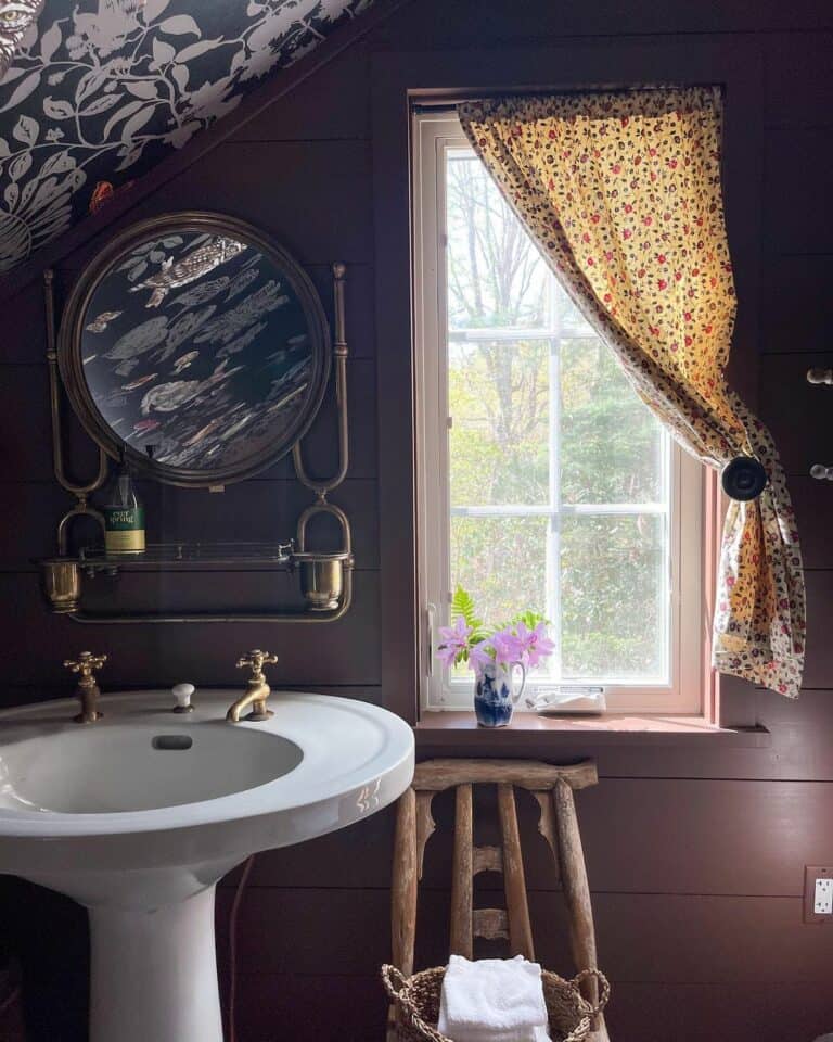 Burgundy Shiplap Cottage Home Bathroom