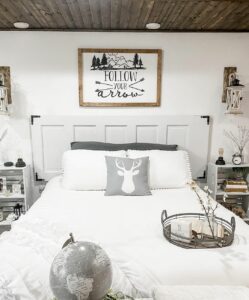 Cabin-inspired Bed With Gray Door Headboard