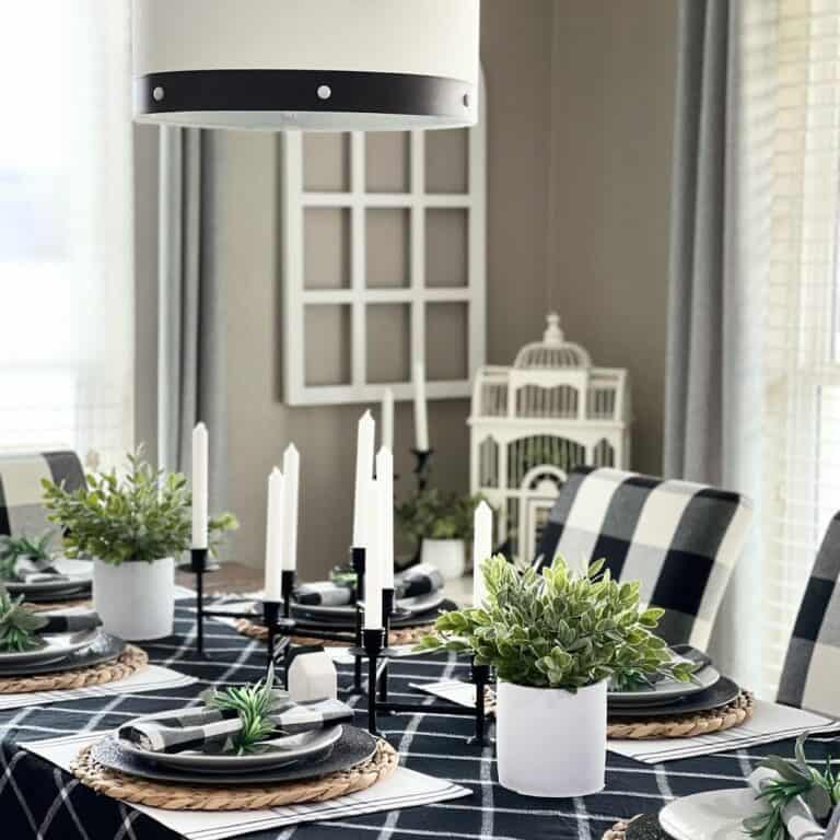 Checkered Table Setting in Farmhouse Dining Room