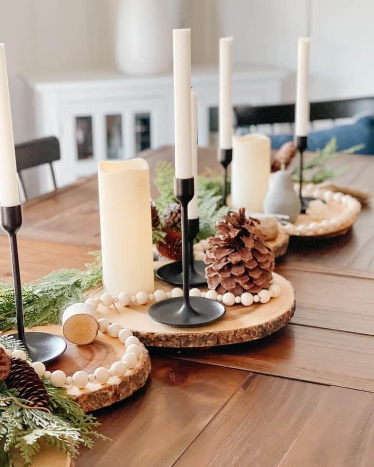 Christmas Dining Table With Log Centerpieces