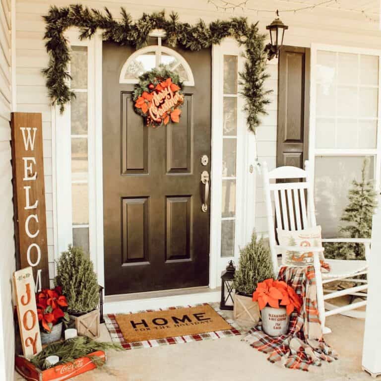 Christmas Front Porch With Poinsettias