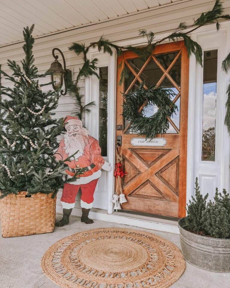 Christmas Front Porch With Vintage Santa