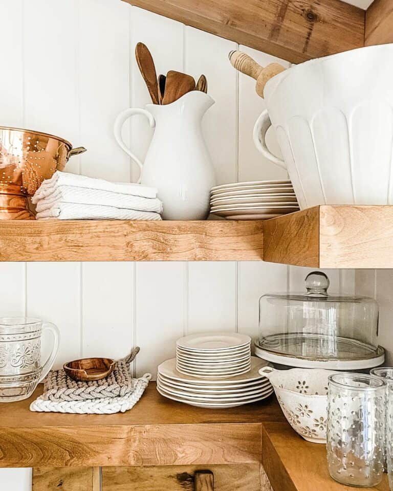 Chunky Wood Shelves on Vertical Shiplap