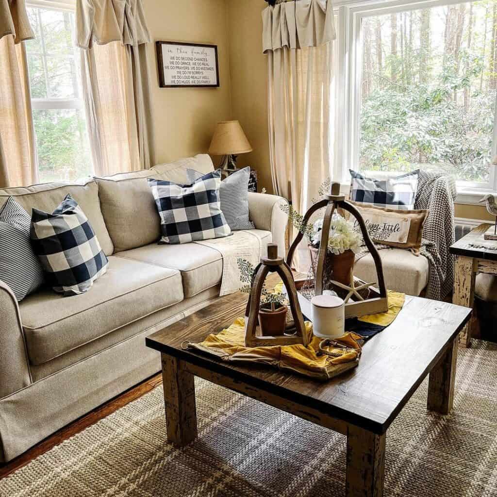 Coffee Table Centerpiece With Wooden Lanterns - Soul & Lane
