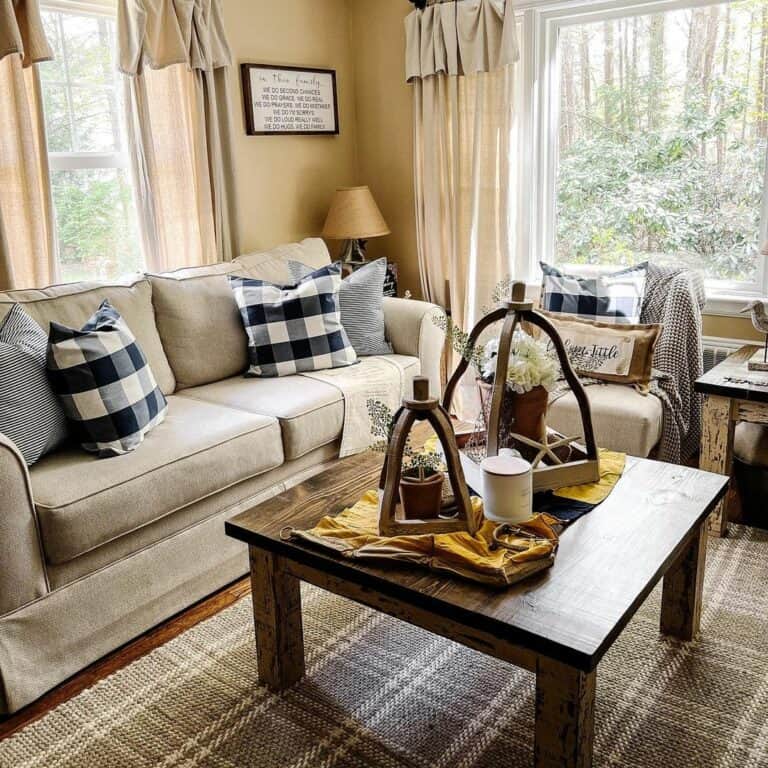 Coffee Table Centerpiece With Wooden Lanterns