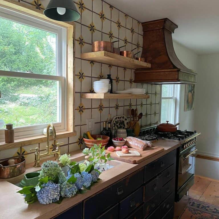 Colorful Cottage Kitchen With Butcherblock Countertop