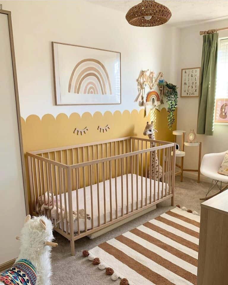 Colorful Two-toned Accent Wall in Baby's Nursery