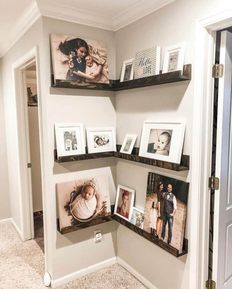 Corner Gallery on Wall-mounted Shelves