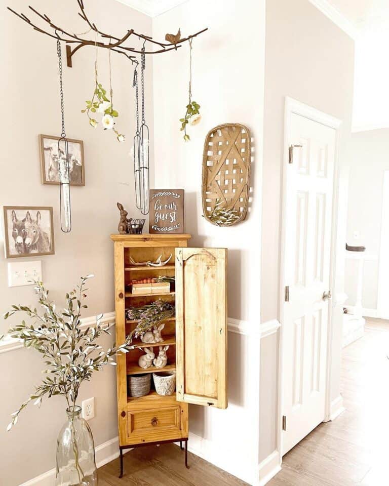 Corner With Small Stained Wood Display Cabinet