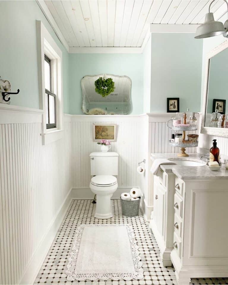 Cottage Bathroom With White Beadboard Wainscoting