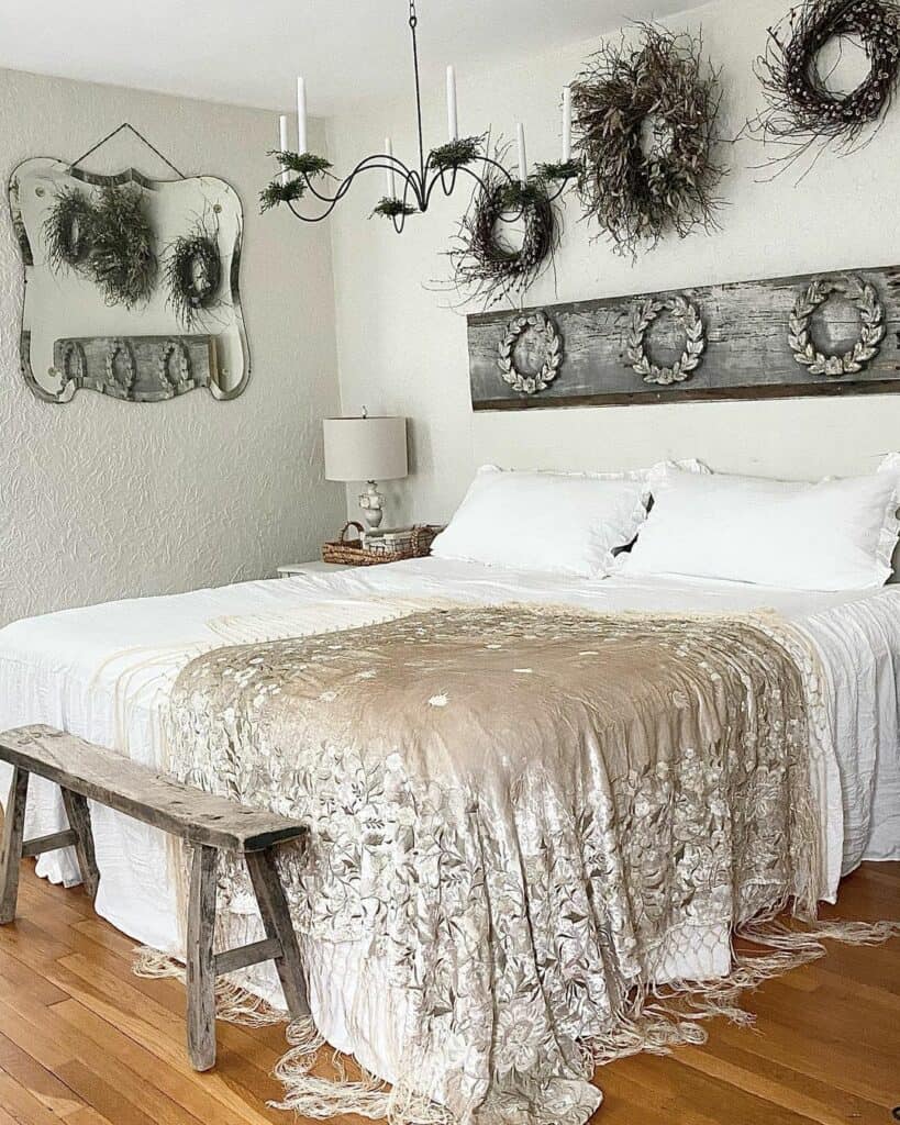 Cottage Bedroom With Decorative Twig Wreaths