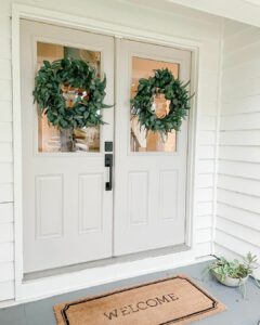 Cottage Porch With Gray Front Doors