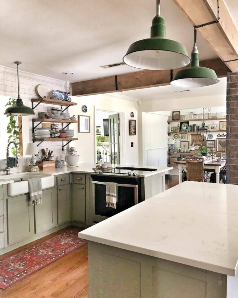 Cottage With Light Green Kitchen Cabinets