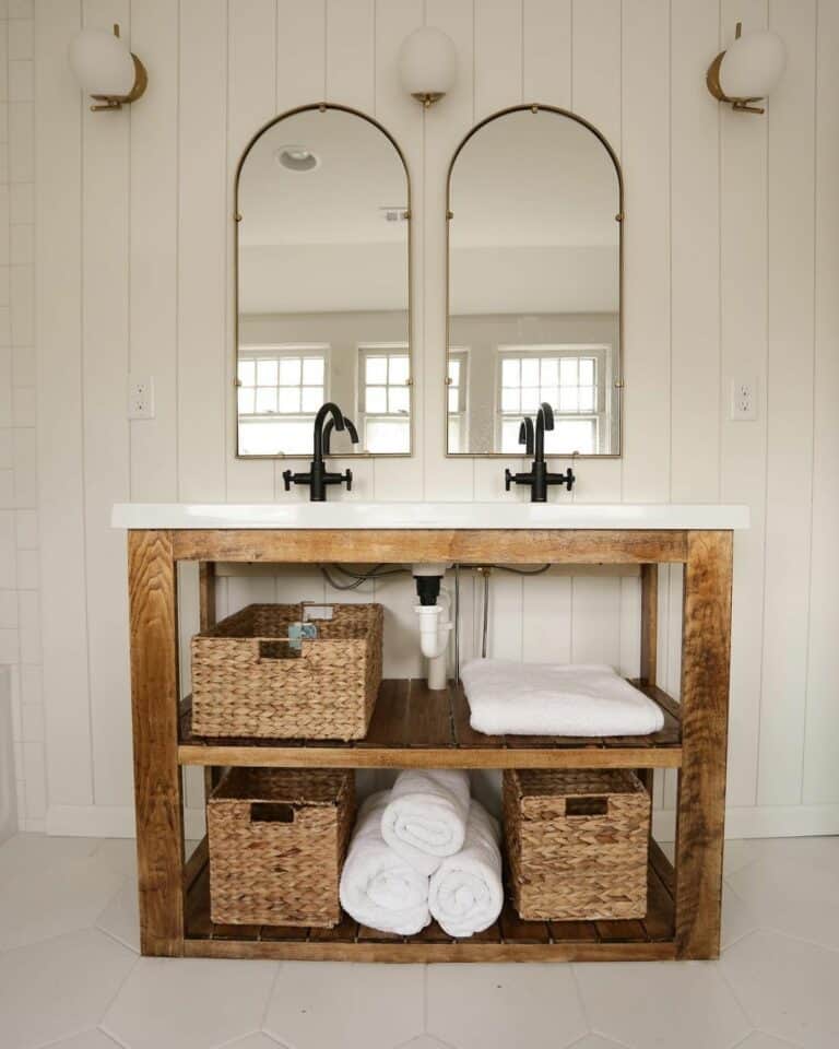 Country Bathroom With Stained Wood Washstand