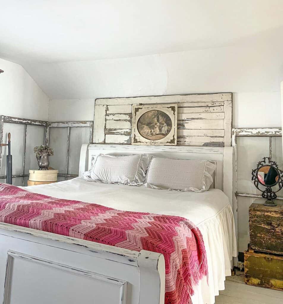 Country Bedroom With Rustic Window Frame Décor