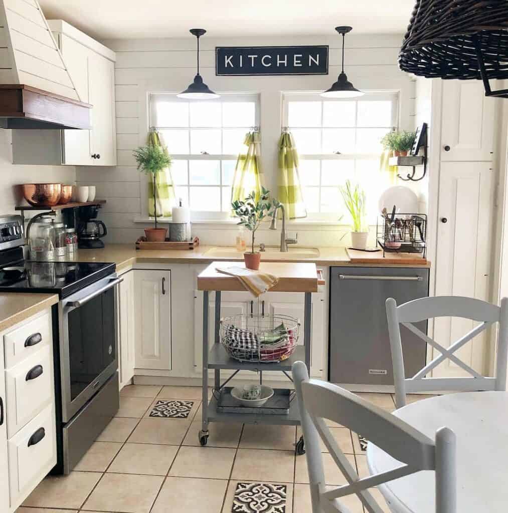 Country Home Kitchen With Gray Kitchen Island Cart - Soul & Lane