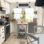 Country Home Kitchen With Gray Kitchen Island Cart
