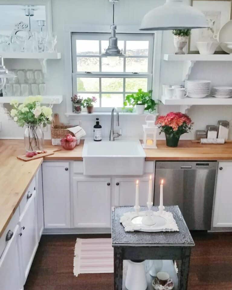Country House With White Kitchen Shelves