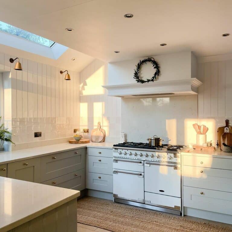 Country Kitchen With Light Gray Shaker Cabinets