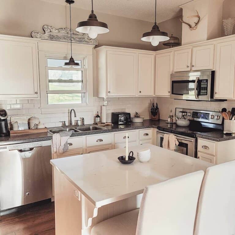 Country Kitchen With White Cabinets