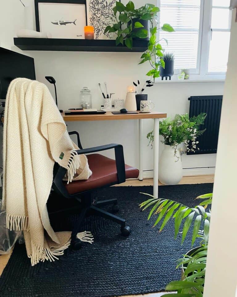 Cozy Home Office With Potted Plants