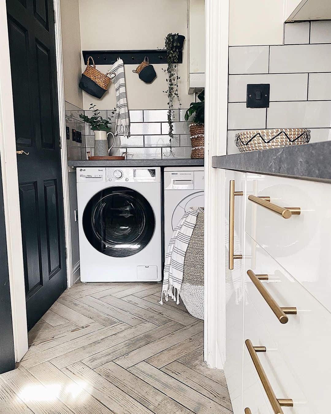 Customized Laundry Nook With Herringbone Floor - Soul & Lane