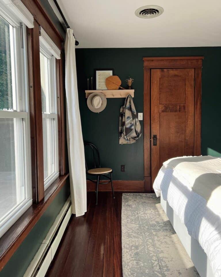Dark Green and Wood Men's Bedroom Ideas
