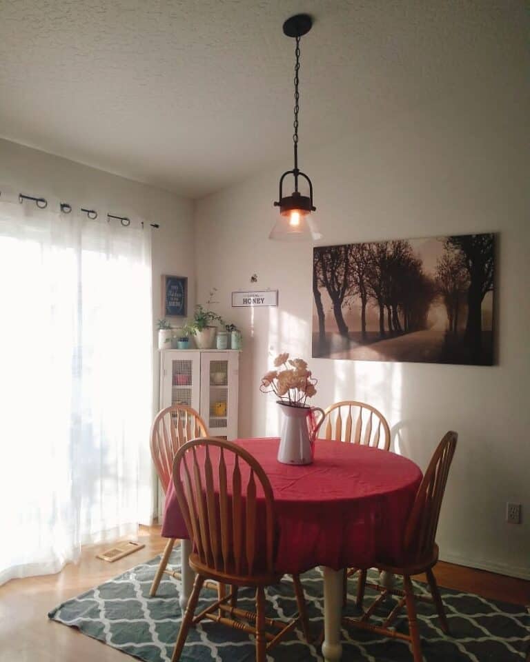 Dining Room Corner With Small White Hutch