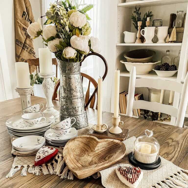 Dining Table Decoration With Galvanized Metal Vase