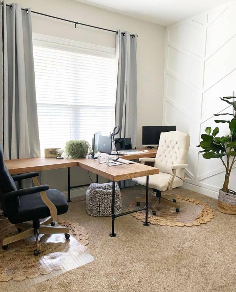 Double Office With White Chevron Wall Paneling