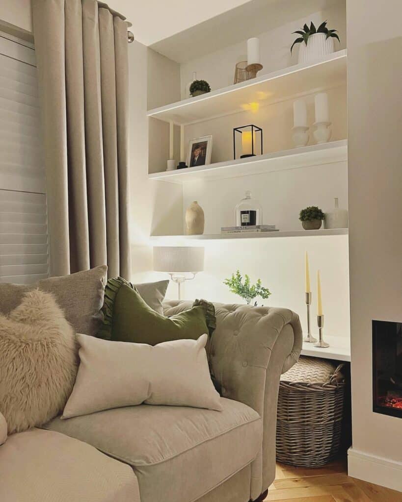 Earthy Tones and Minimalist Shelves